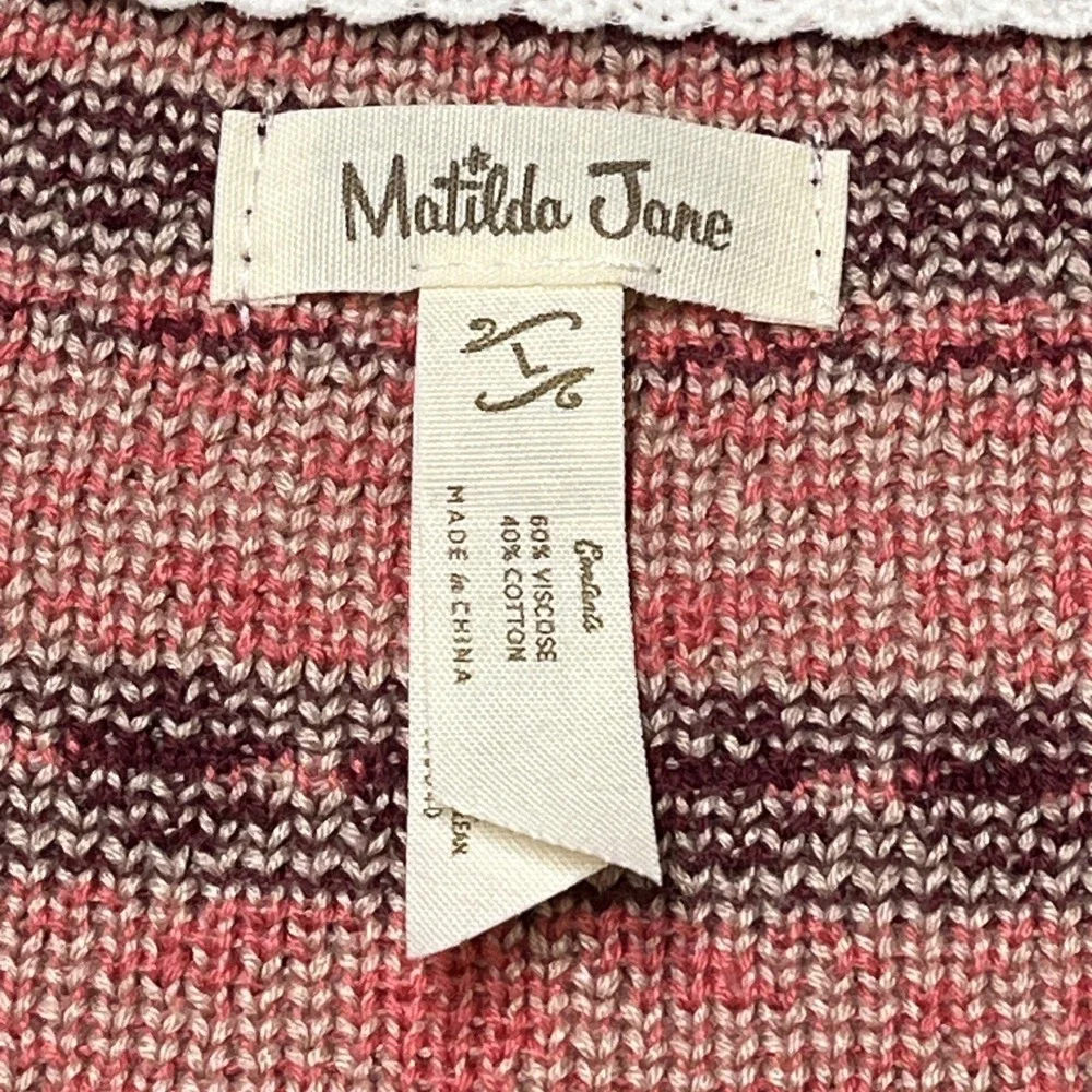 Matilda Jane Cardigan Maroon Fair Isle Open Front Size‎ L Comfort Casual Pockets